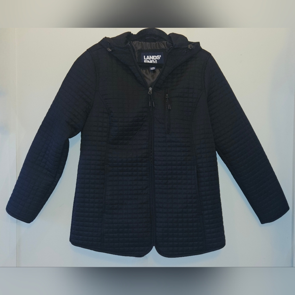 Lands' End Womens Black Quilted Puffer Jacket